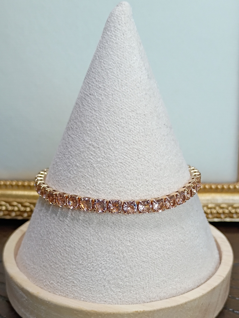 New Gold-Tone Champagne Color Crystal Tennis Bracelet - Women Jewelry